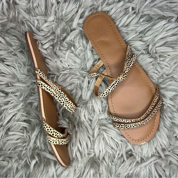 J. Crew Seaside Slide calf hair leopard print strappy sandal women’s shoe size 9 - Picture 2 of 6